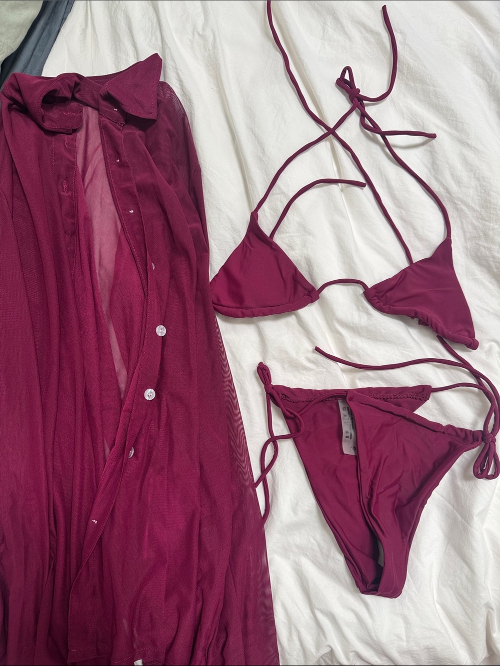 Women’s Burgundy Triangle Bikini Set with Matching Cover-Up